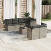 Set de sofás de jardín 8 pzas y cojines ratán sintético gris