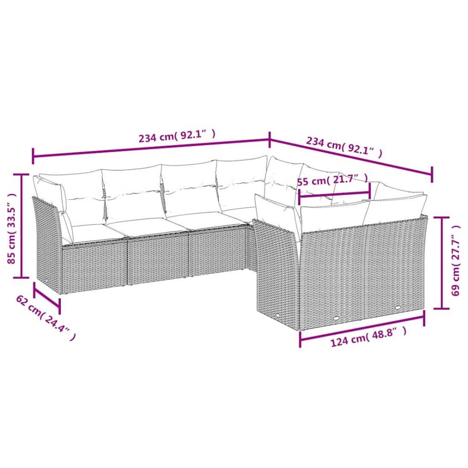 Juego de sofás de jardín con cojines beige 8 pzas ratán