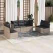 Set de sofás de jardín 7 pzas con cojines ratán PE gris claro