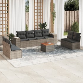 Set de muebles de jardín 9 pzas y cojines ratán sintético