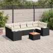 Set de sofás de jardín 8 piezas y cojines ratán sintético negro
