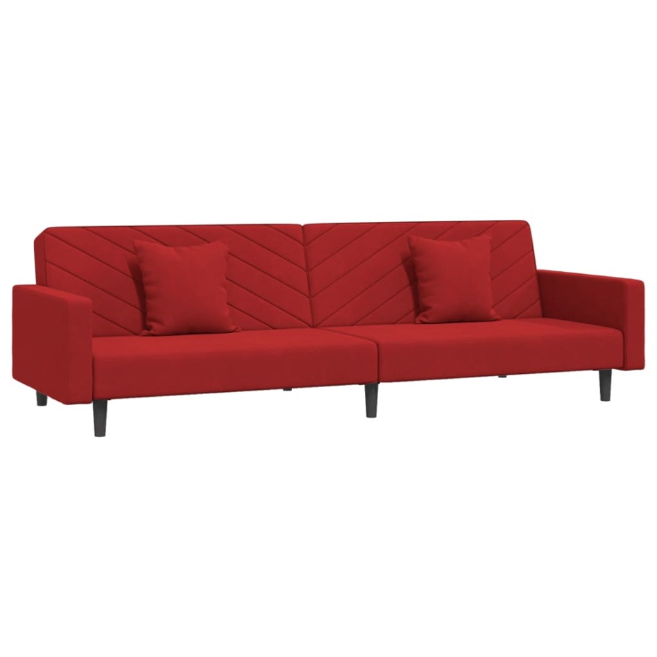 Sofá cama de 2 plazas con dos almohadas terciopelo rojo