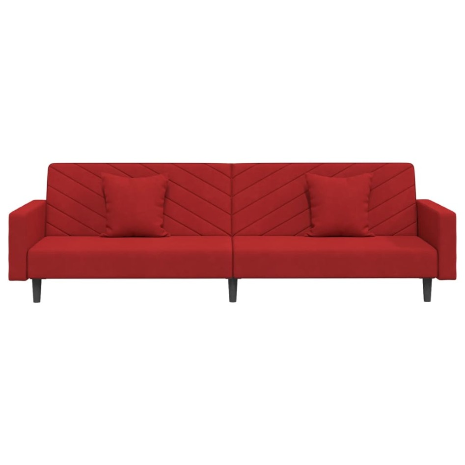 Sofá cama de 2 plazas con dos almohadas terciopelo rojo