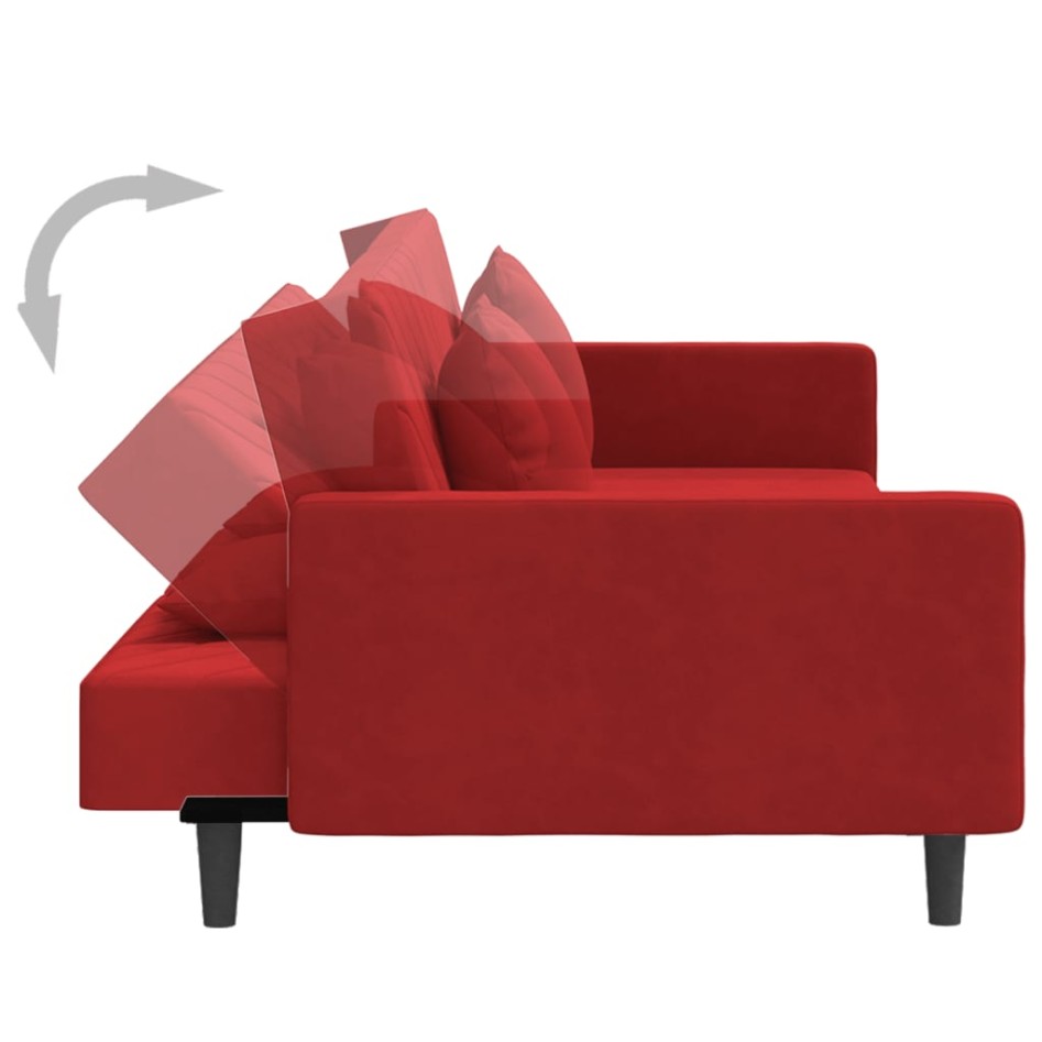 Sofá cama de 2 plazas con dos almohadas terciopelo rojo
