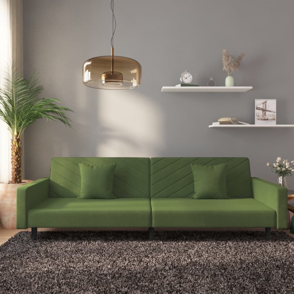 Sofá cama de 2 plazas con dos almohadas terciopelo verde