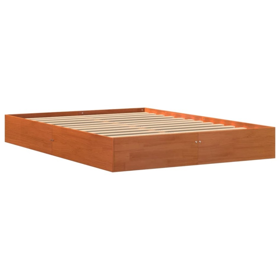 Cama sin colchón madera maciza de pino marrón cera 140x200