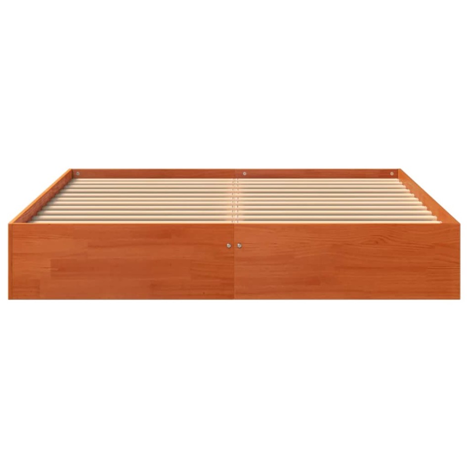 Cama sin colchón madera maciza de pino marrón cera 140x200