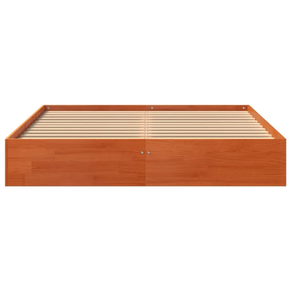 Cama sin colchón madera maciza de pino marrón cera 140x190