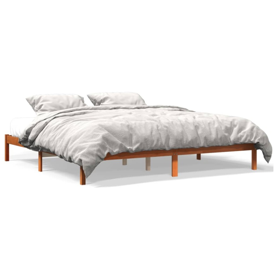 Cama sin colchón madera maciza de pino marrón cera 180x200