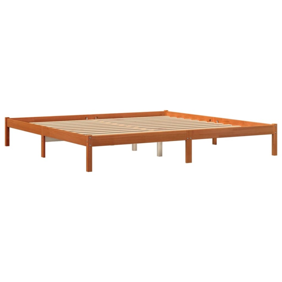 Cama sin colchón madera maciza de pino marrón cera 180x200