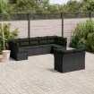Set de sofás de jardín 8 piezas y cojines ratán sintético negro