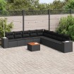 Set de sofás de jardín 10 pzas cojines ratán sintético negro