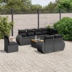 Set de sofás de jardín 8 piezas y cojines ratán sintético negro