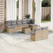 Juego de sofás jardín con cojines beige 10 pzas ratán sintético