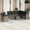 Set de sofás de jardín 10 pzas con cojines ratán sintético gris