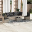 Set de sofás de jardín 7 pzas con cojines ratán PE gris claro