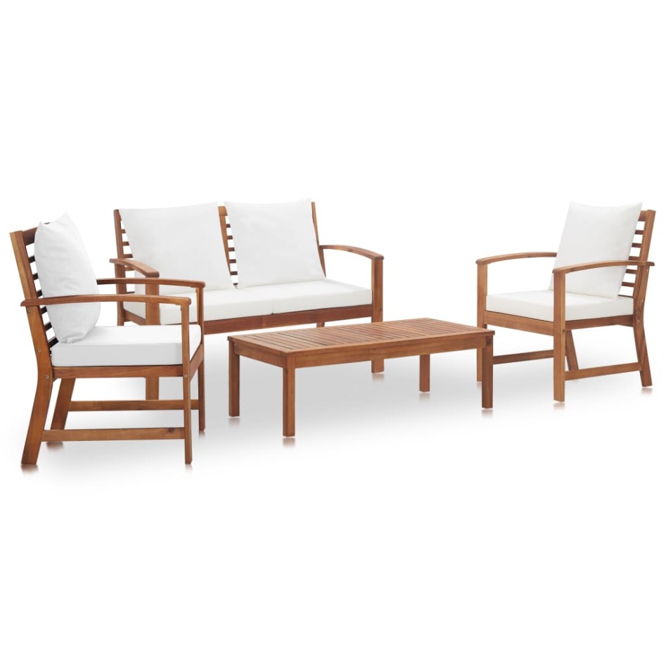 Set de muebles de jardín 4 pzs y cojines madera maciza