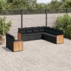 Set de sofás de jardín 8 piezas y cojines ratán sintético negro
