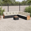 Set de sofás de jardín 10 pzas cojines ratán sintético negro