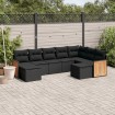Set de sofás de jardín 8 piezas y cojines ratán sintético negro