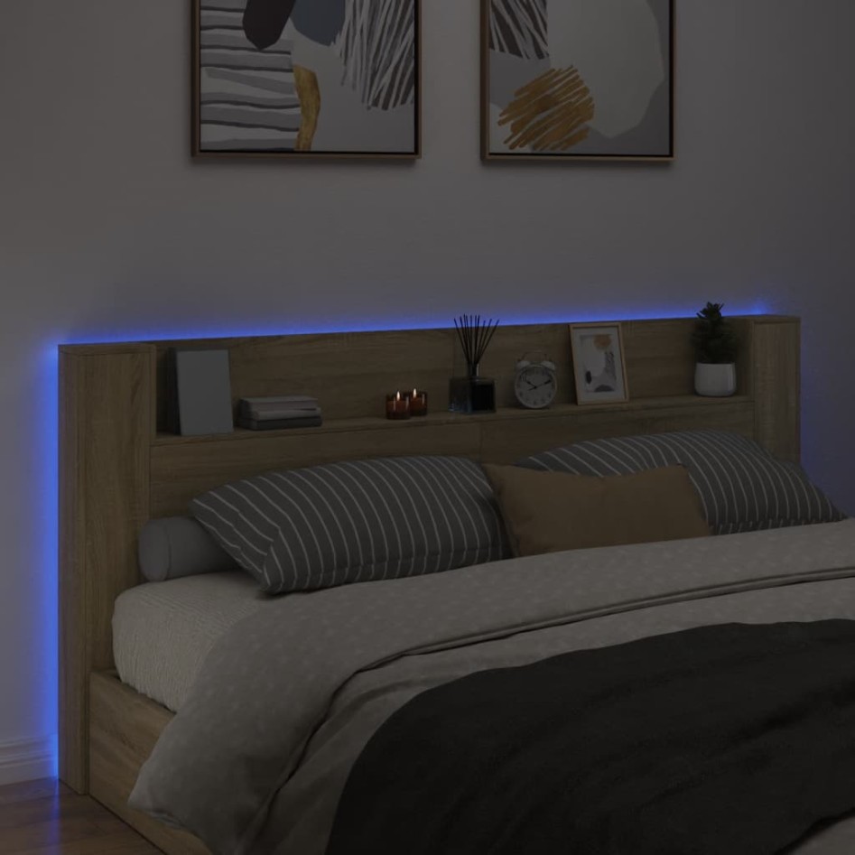 Cabecero de cama con LED roble Sonoma 220x16,5x103,5