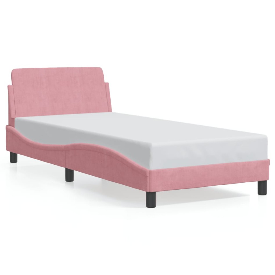 Cama con cabecero sin colchón terciopelo rosa 90x200