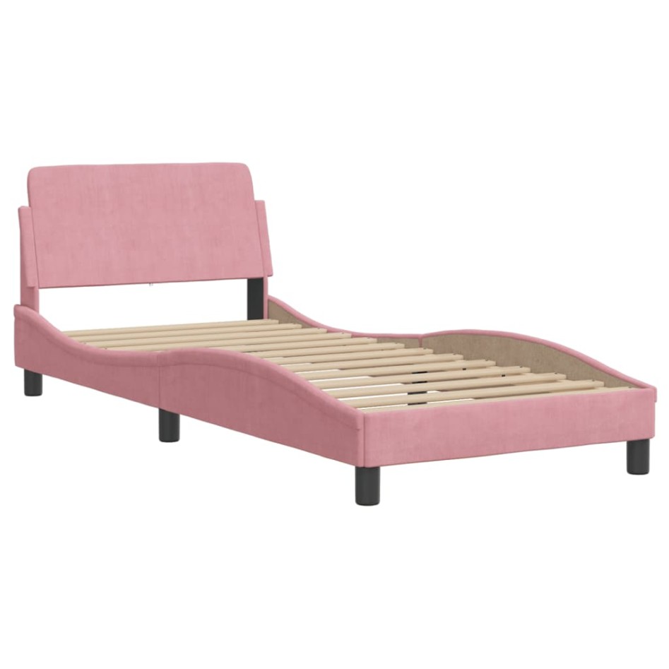 Cama con cabecero sin colchón terciopelo rosa 90x200