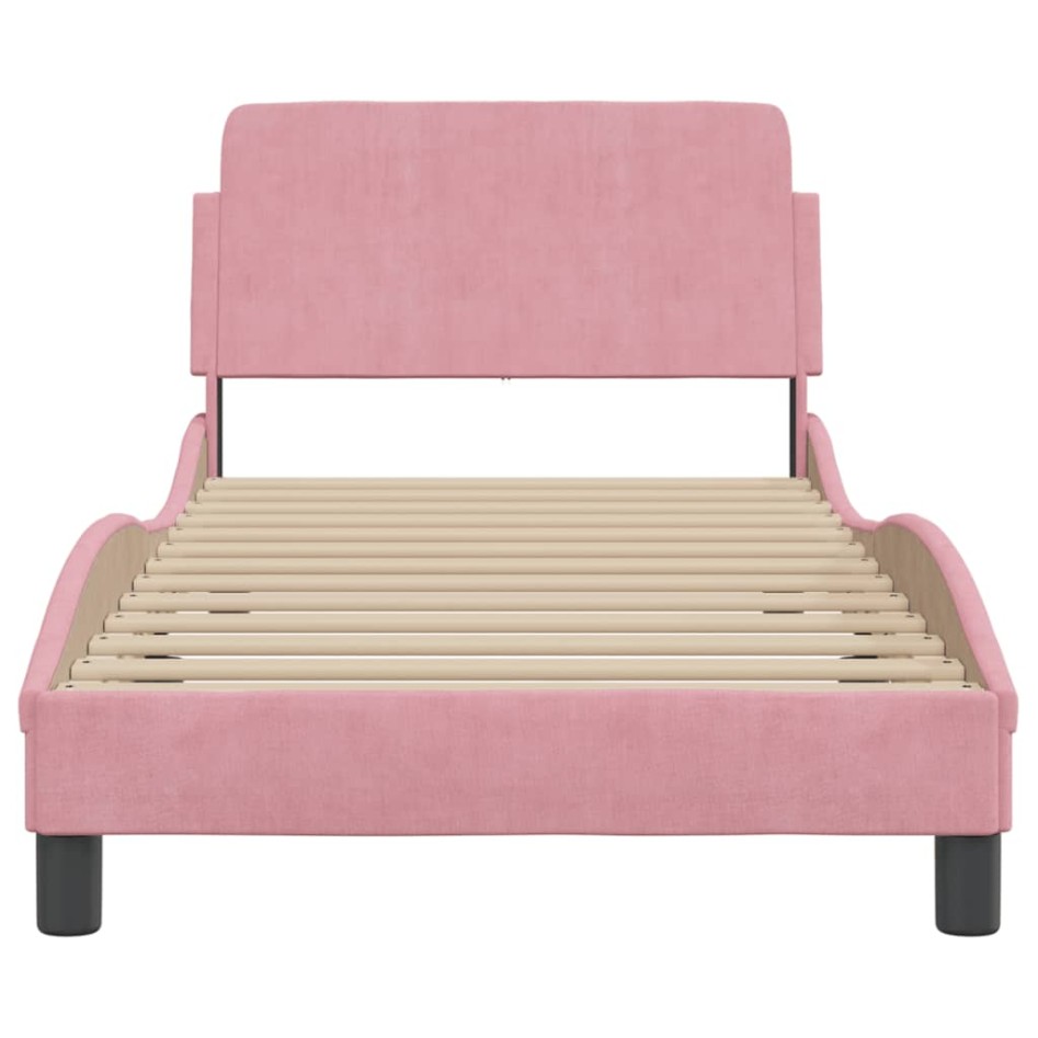 Cama con cabecero sin colchón terciopelo rosa 90x200