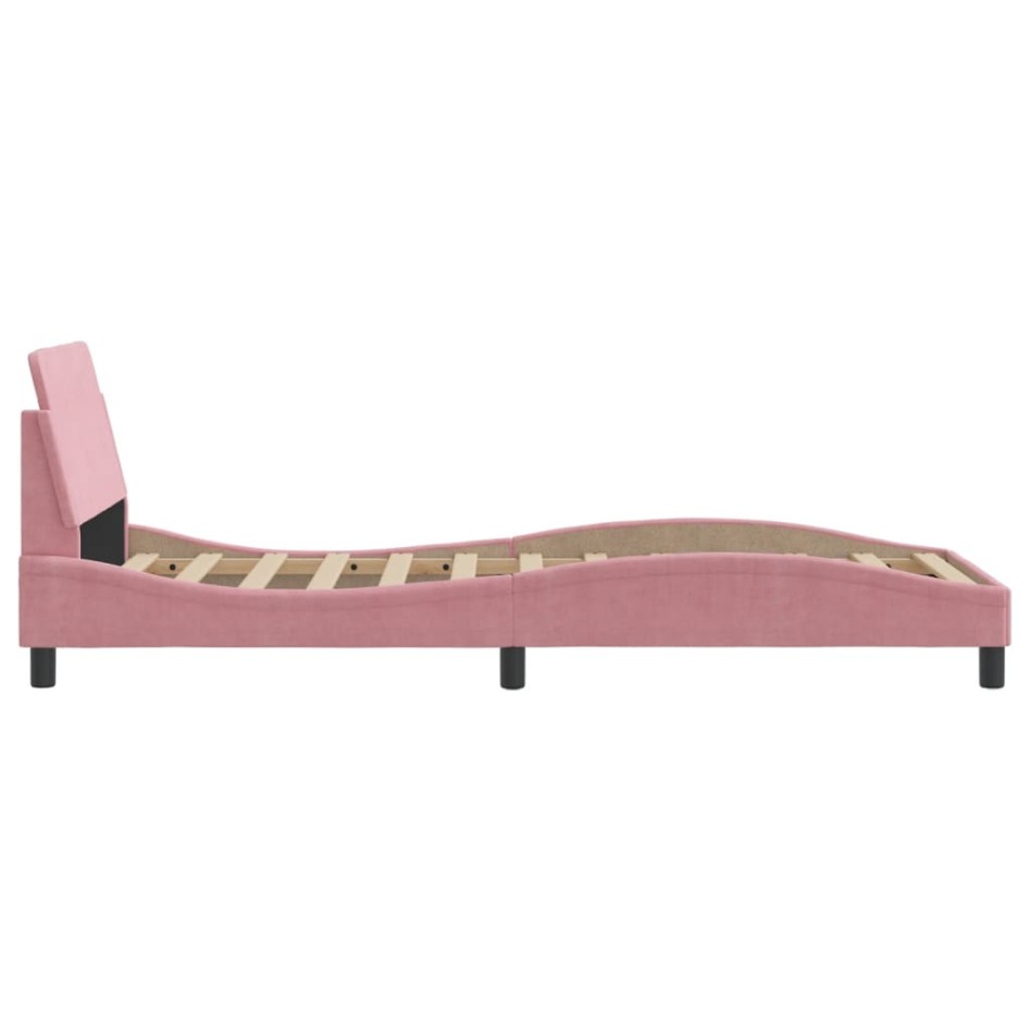 Cama con cabecero sin colchón terciopelo rosa 90x200