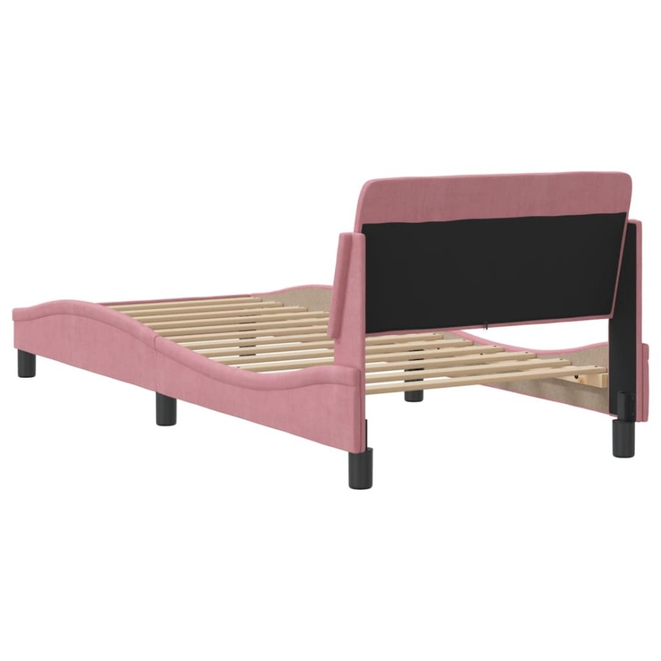 Cama con cabecero sin colchón terciopelo rosa 90x200