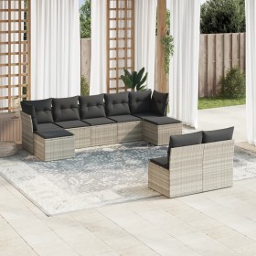 Set muebles jardín 9 pzas y cojines ratán sintético gris
