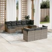 Set de sofás de jardín 11 pzas y cojines ratán sintético gris