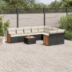 Set de sofás de jardín 10 pzas cojines ratán sintético negro