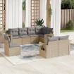 Juego de sofás de jardín con cojines beige 8 pzas ratán PE
