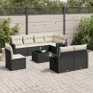 Set de sofás de jardín 8 piezas y cojines ratán sintético negro