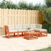 Set de sofás jardín 5 pzas con cojines madera pino marrón cera