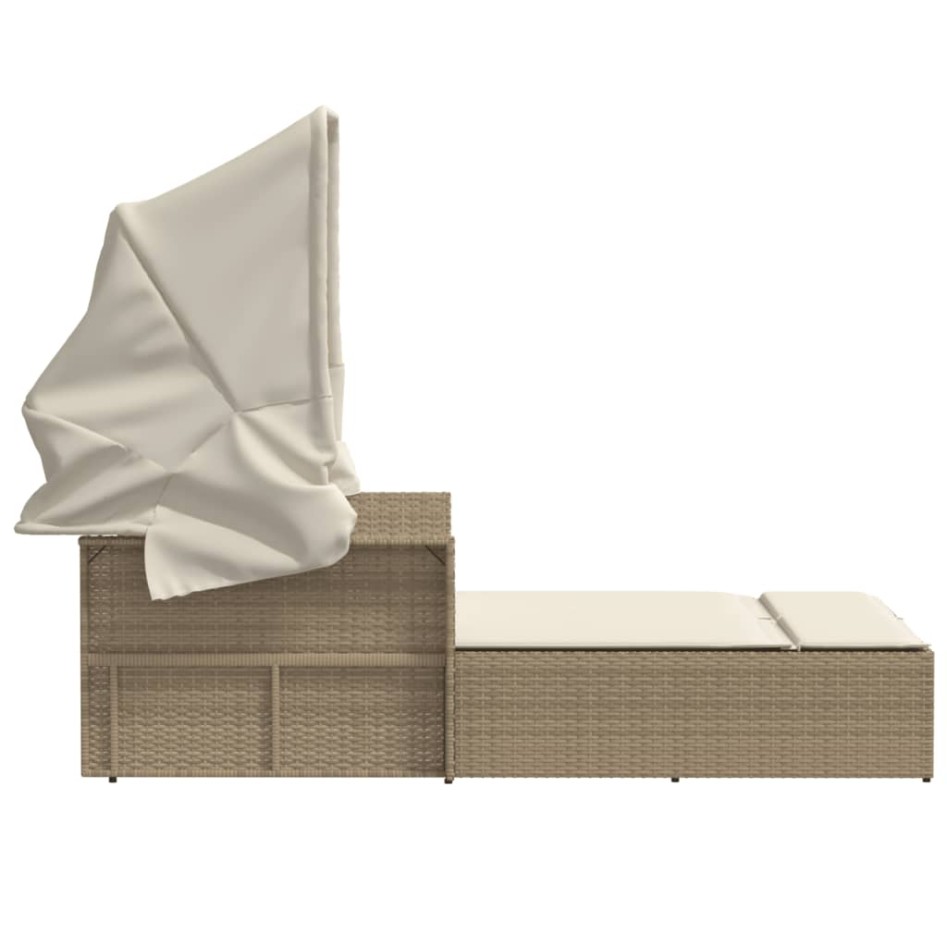 Tumbona doble con capota y cojines ratán sintético