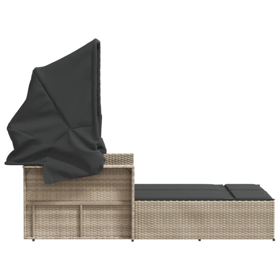 Tumbona doble con capota y cojines ratán sintético gris