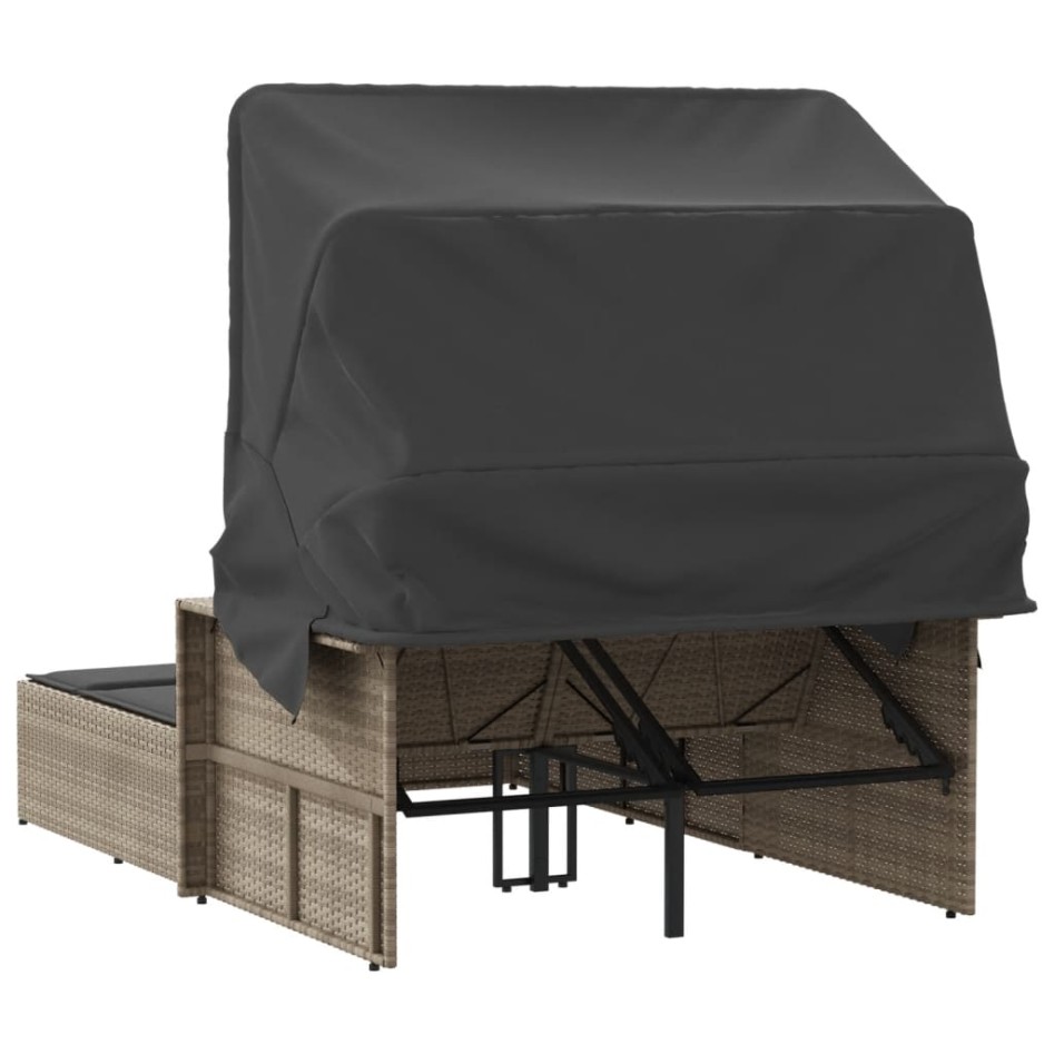 Tumbona doble con capota y cojines ratán sintético gris