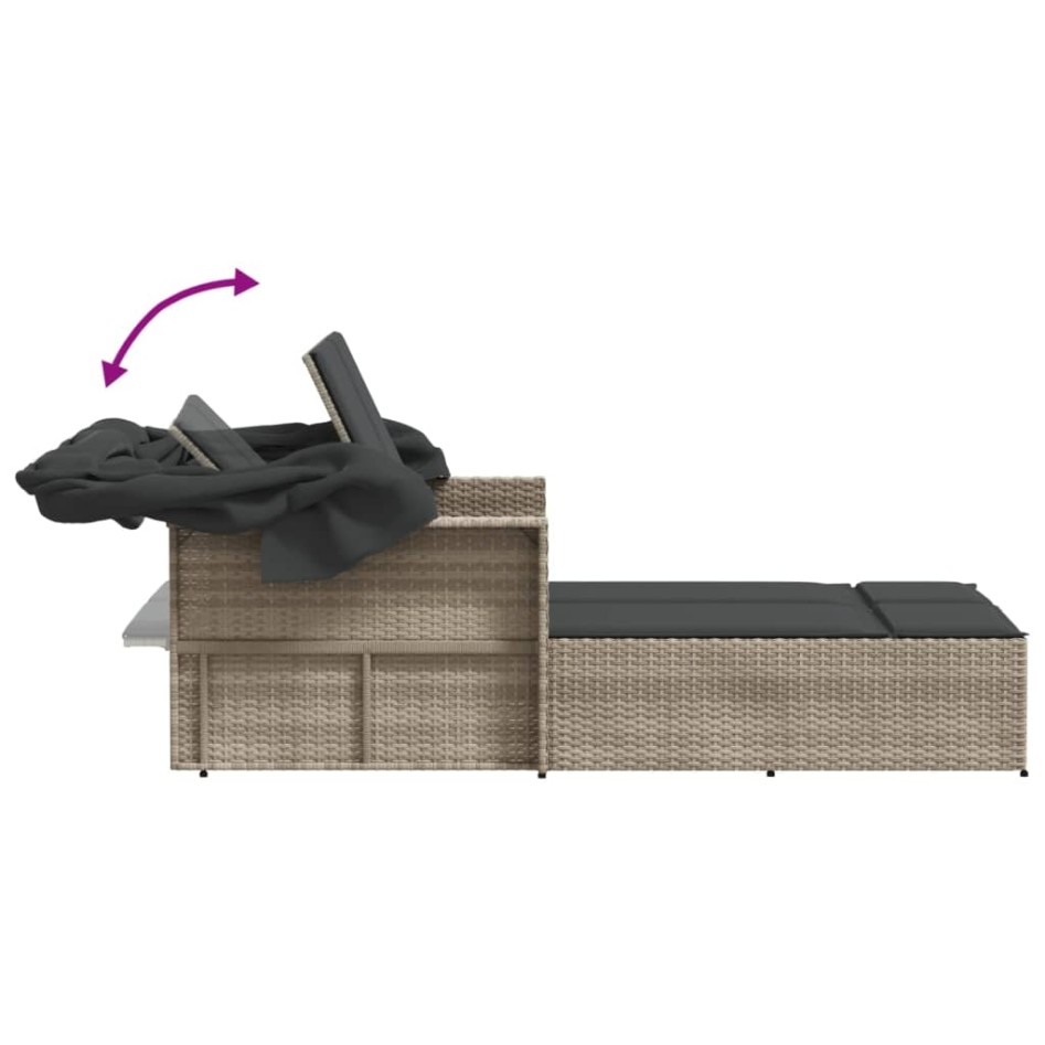 Tumbona doble con capota y cojines ratán sintético gris