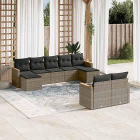 Set de muebles de jardín 9 pzas y cojines ratán sintético