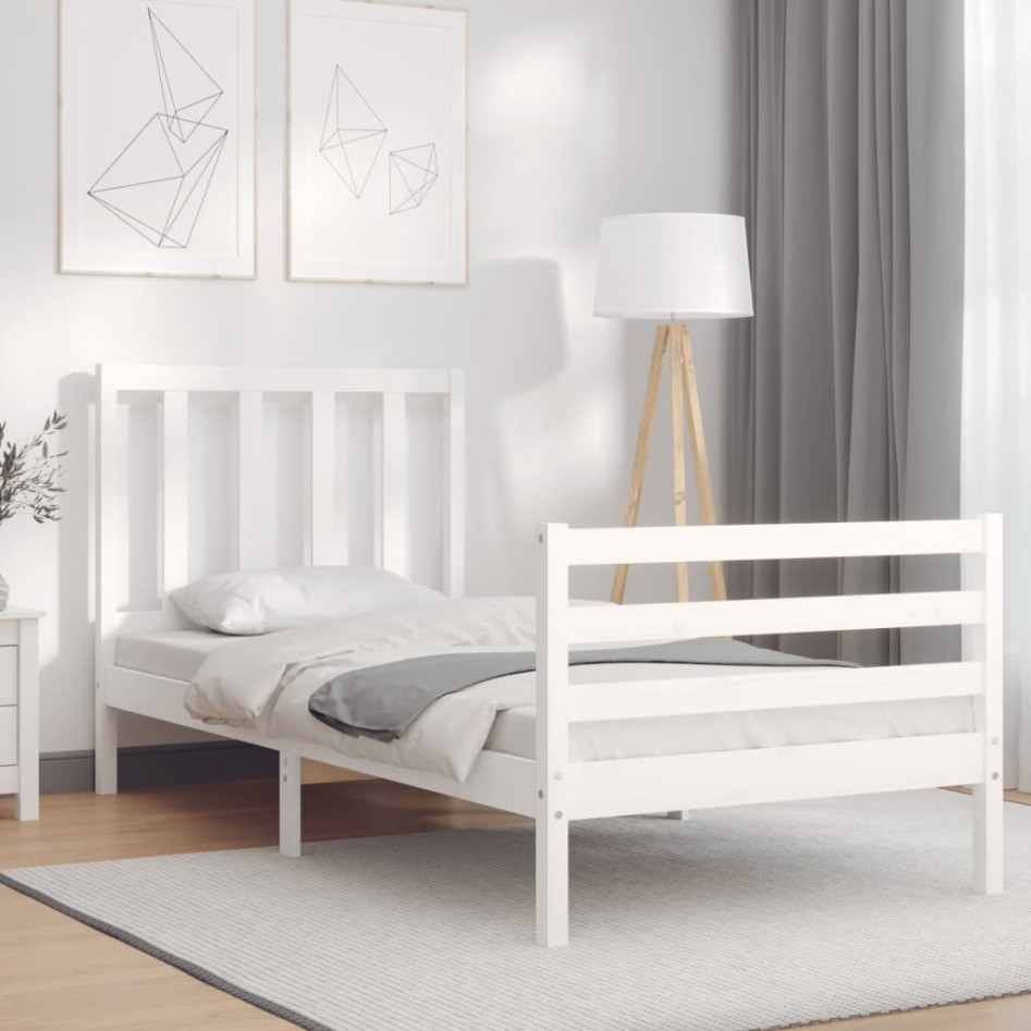 Estructura de cama con cabecero madera maciza blanco 100x200
