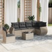 Set de sofás de jardín 7 pzas con cojines ratán PE gris claro