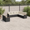 Set de sofás de jardín 8 piezas y cojines ratán sintético negro