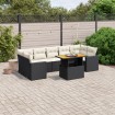 Set de sofás de jardín 8 piezas y cojines ratán sintético negro