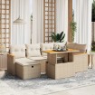 Set sofás de jardín 7 piezas y cojines ratán sintético beige