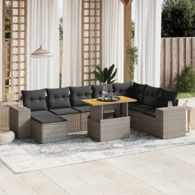 Set de muebles de jardín 9 pzas y cojines ratán sintético