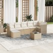 Juego de sofás de jardín con cojines beige 8 pzas ratán PE