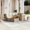 Juego de sofás de jardín con cojines beige 8 pzas ratán PE
