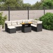 Set de sofás de jardín 8 piezas y cojines ratán sintético negro